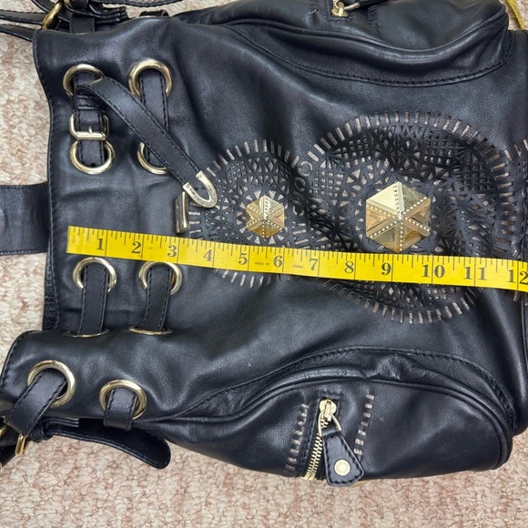 Jimmy Choo Ramona black soft leather leather metal logo embellished satchel bag! - Picture 15 of 16